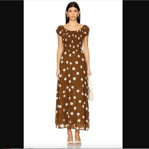 NWT Free People Brown & Cream Polka Dot Midi Dress size L